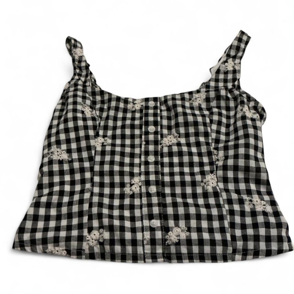 Lotus & Lavender Gingham Tank Top Medium‎ Black White Excellent Floral Smock